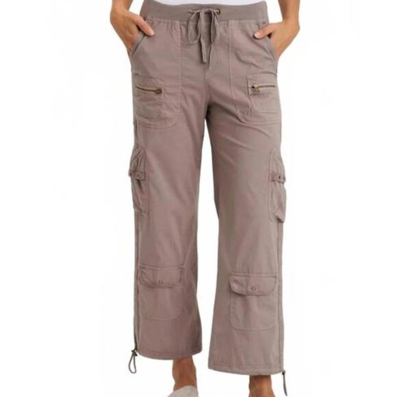 XCVI Langley cinched leg brio poplin cargo pant in poppy seed grey 10 pockets! M - Picture 1 of 8